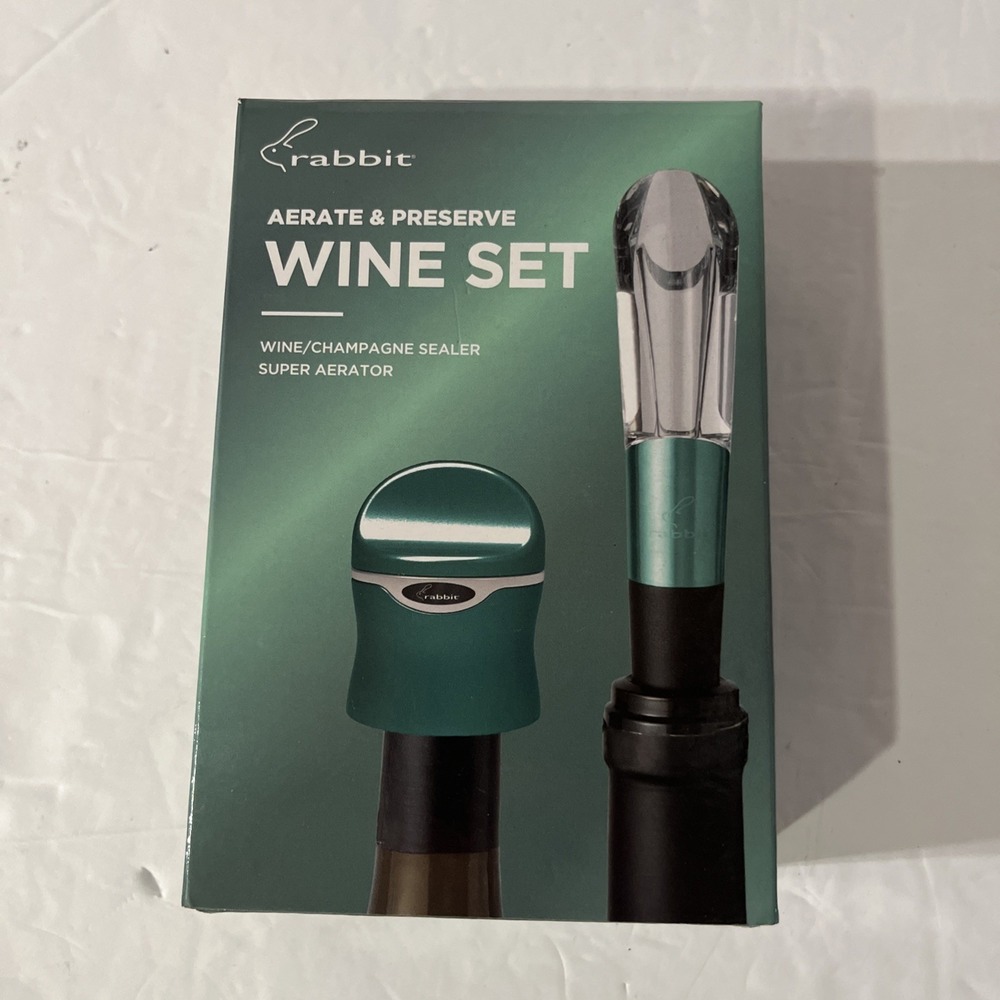 Rabbit Aerate & Preserve Wine Set Super Aerator Champagne Sealer Teal R7-20305